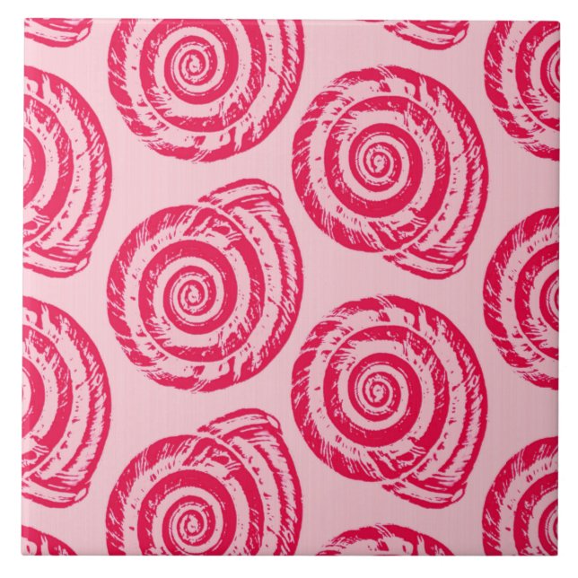Spiral Seashell Block Impressão, Coral Rosa e Fuch (Frente)