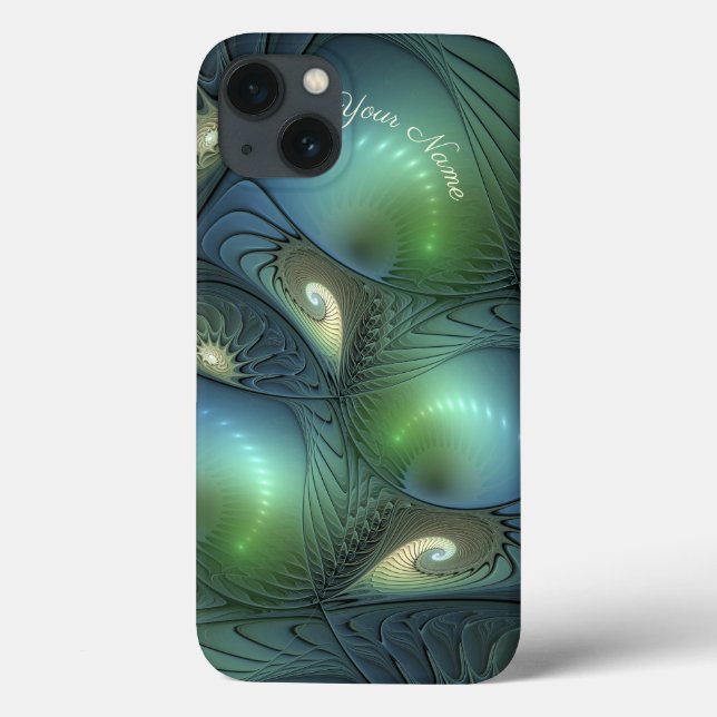 Spirals Teal Beige Green Abstrato Fractal Art Name (Verso)