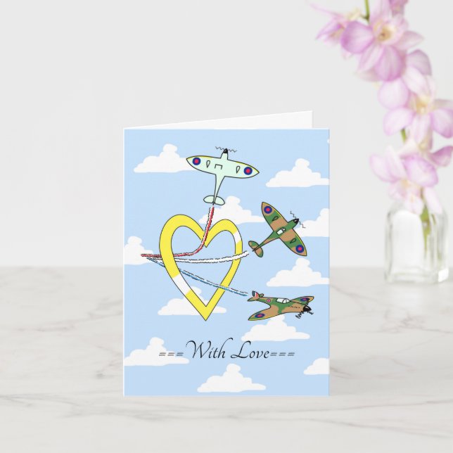 Spitfires Céu Azul Com Coração de Amor Cartão (Orquídea)