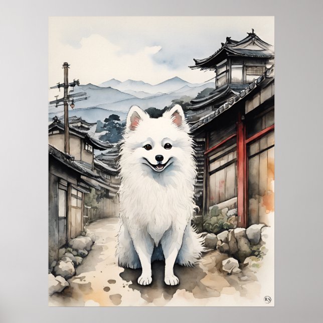 Spitz Japonês - Impressão de Arte Canina (Frente)