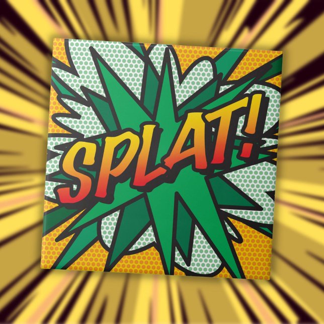 SPLAT Diversão Retro Quadrinho Pop Art (SPLAT Fun Retro Comic Book Pop Art Ceramic Tile)