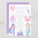 Splish Splash Smermaid Birthday Bash Convite<br><div class="desc">sereia de aquarelas sob o Mar Animais do Mar Aniversário</div>
