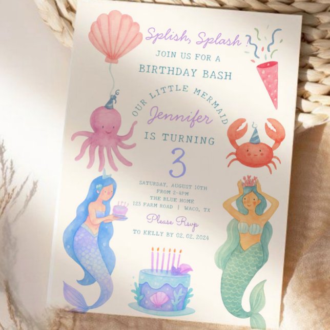 Splish Splash Smermaid Birthday Bash Convite (Criador carregado)