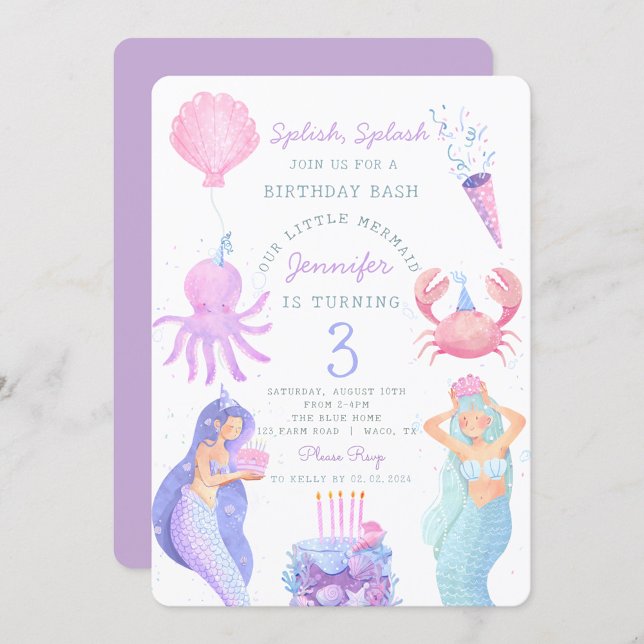 Splish Splash Smermaid Birthday Bash Convite (Criador carregado)
