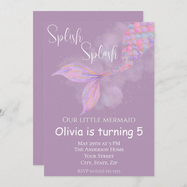 Splish Splash Smermaid Convite de Aniversário (Frente/Verso)