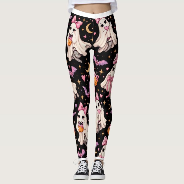 Spooky Coquette Ghost Halloween Leggings (Frente)