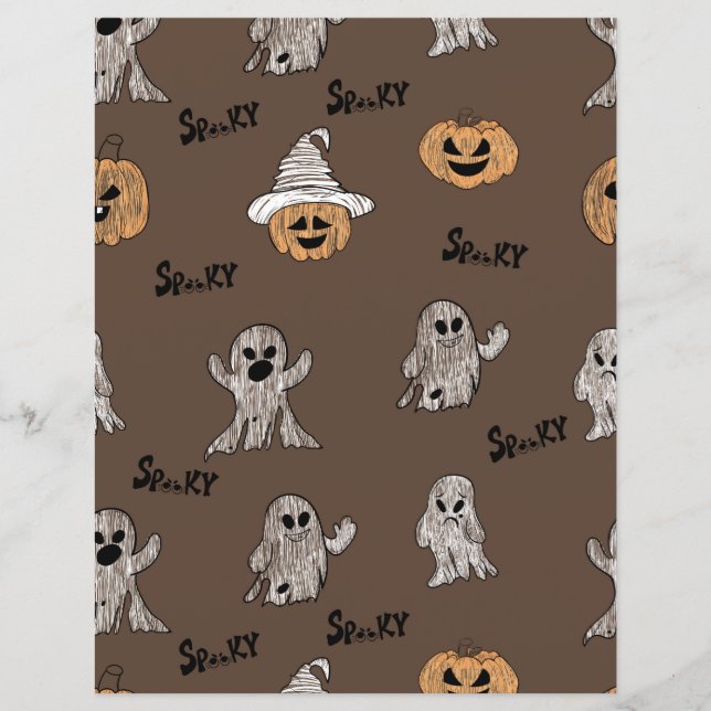 Spooky Ghost and Pumpkin Halloween Pattern Scrapbo (Frente)