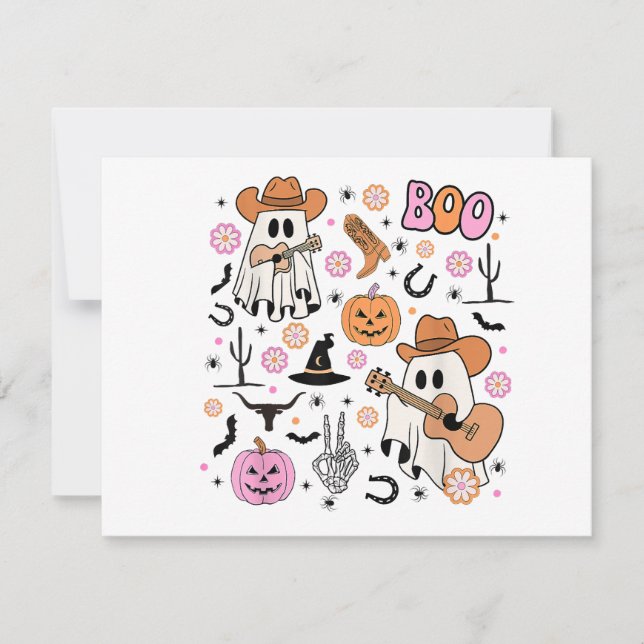 Spooky Ghost Cowboy Cute Halloween Boo Western Ret (Frente)