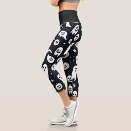 Spooky Ghost e Pumpkin Halloween Capri Leggings