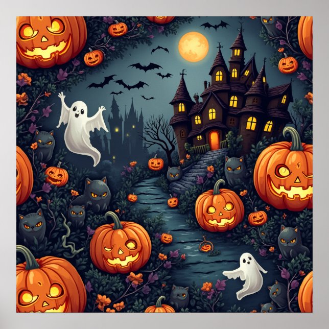 Spooky Halloween Haunted Night Poster (Frente)