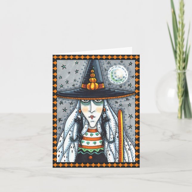 SPOOKY HALLOWEEN WITCH, CARTÃO DE ARELHOS DE GATO  (Frente)