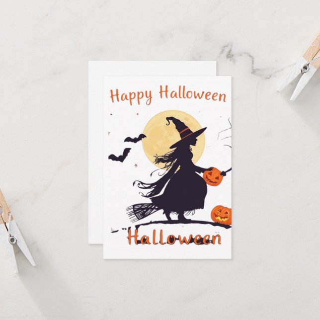 Spooky Halloween Witch Silhouette with Jack-o'-Lan (Frente/Verso In Situ)