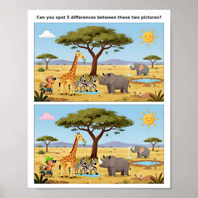 Spot the Difference Fun Poster for Kids – Brain Te (Frente)
