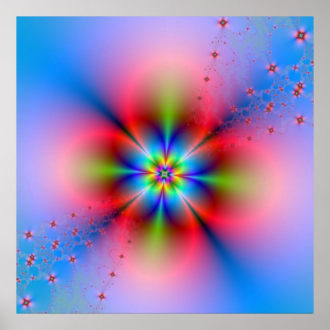 Spray Floral Rosa no Poster azul (Frente)