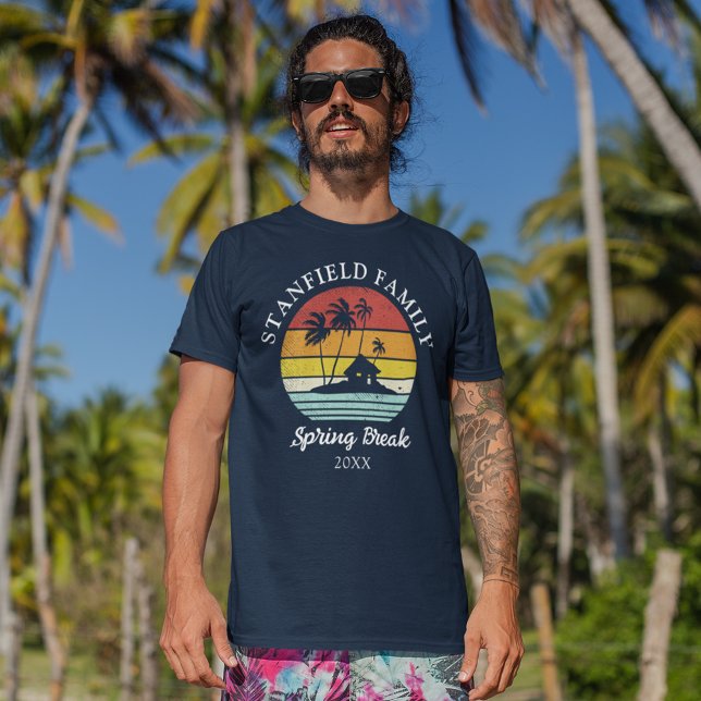Spring Break Beach Hut Palm Trees Correspondendo à (Spring Break Retro Palm Trees Beach Custom Family Matching T-Shirt)