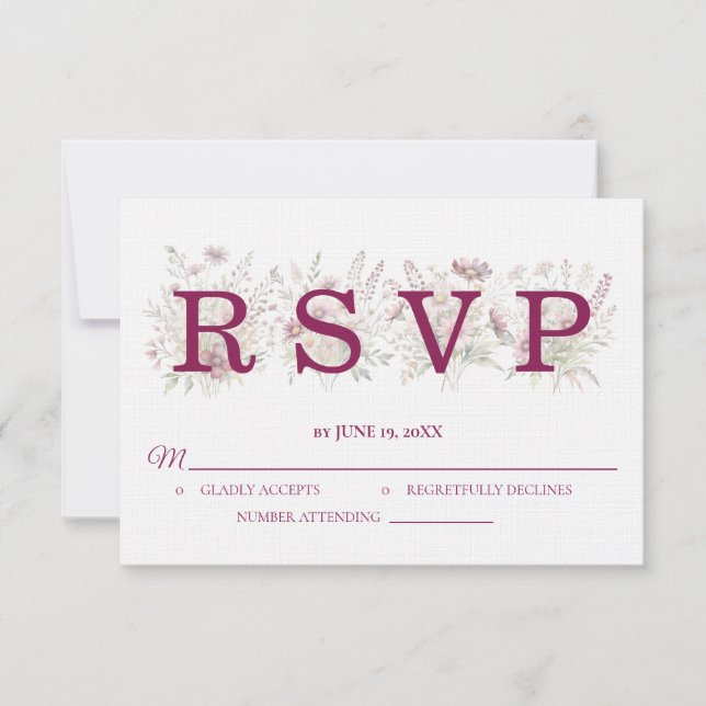 Spring Floral Wine Wedding RSVP card (Frente)