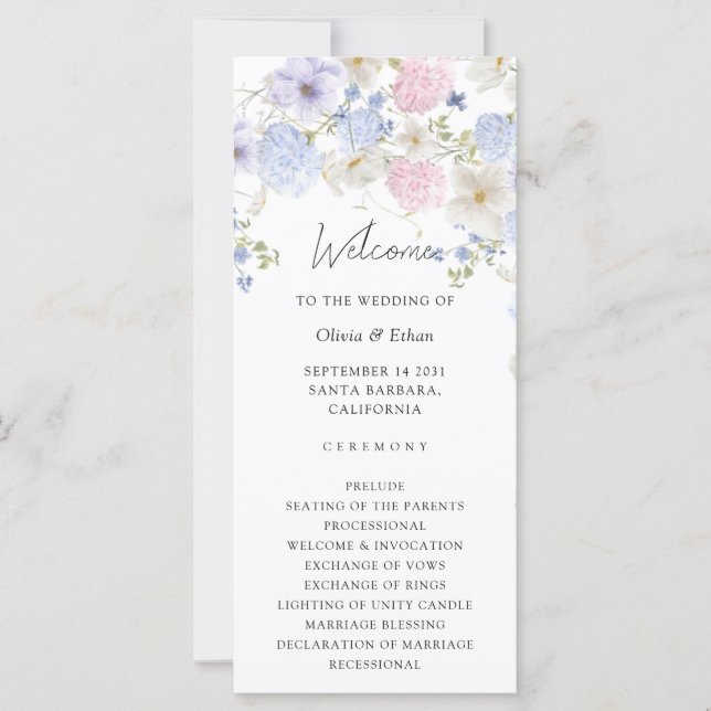 Spring Purple And Pink Wildflowers Wedding Program (Frente)