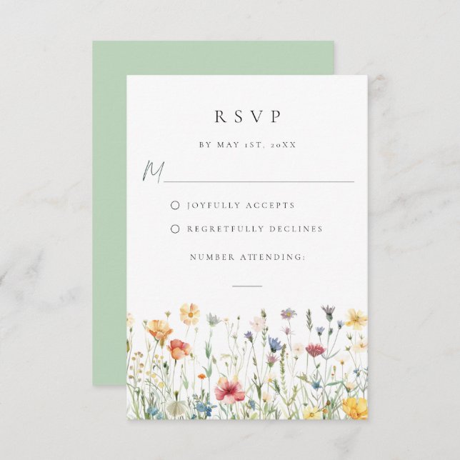 Spring Wildflower Field Wedding RSVP Card (Frente/Verso)