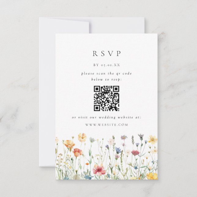 Spring Wildflower QR Code Wedding RSVP Card (Frente)