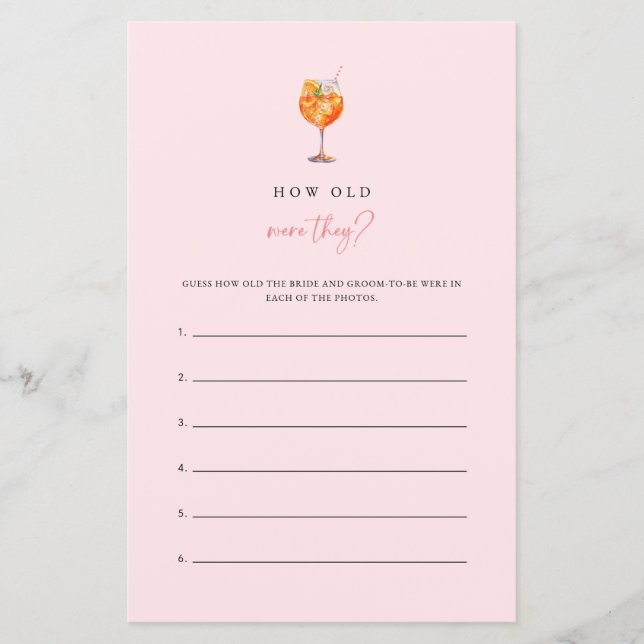 Spritz How Old Were They Bridal Shower Game (Frente)