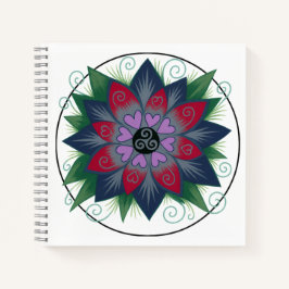 Square floral hearts mandala notebook