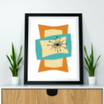 Squeeze Rectangles Mid Century Modern Retro Poster<br><div class="desc">This funky mid century modern poster features squeezed and outstretched rectangle shapes In turquoise blue,  cream,  and orange. Starburst accents in pink,  blue,  gold,  and black highlight the design. Fab!</div>