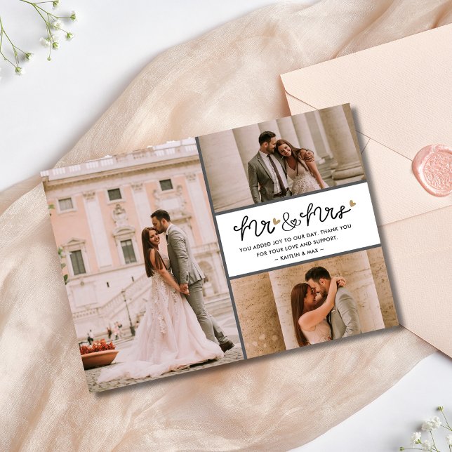 Sr. Cartões de agradecimentos Collage Foto de Casa (Mr Mrs Wedding Photo Collage Thank You Card)
