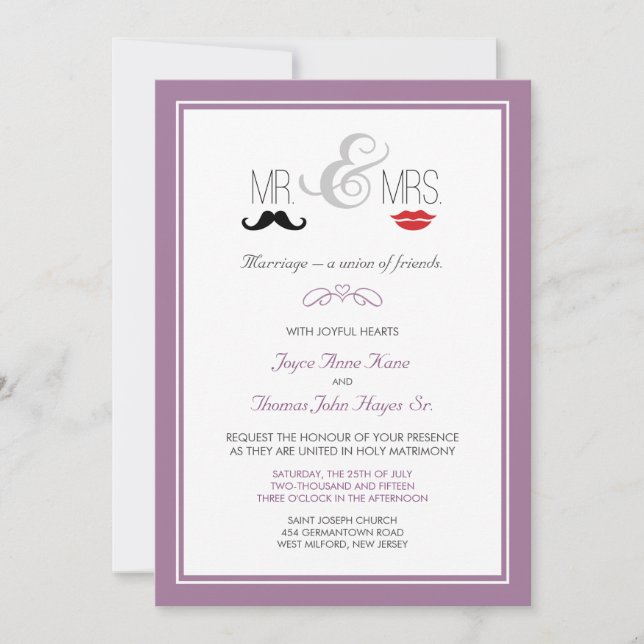 Sr. & Convite de Sra. Mustache & Lipstick (persona (Frente)