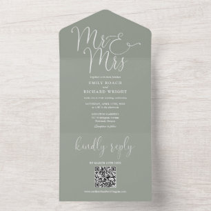 Sr e Sra Código QR de Casamento Verde Sage Moderno