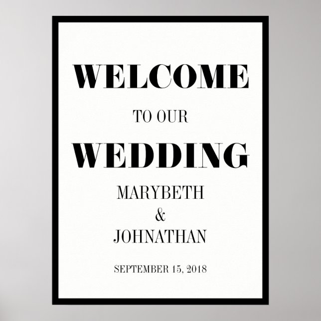 Sr. e Sra. Modern Bold Wedding Poster de Boas-vind (Frente)