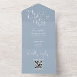 Sr e Sra Moderno Código QR Poeira Azul Casamento