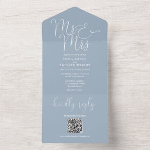 Sr e Sra Moderno Código QR Poeira Azul Casamento