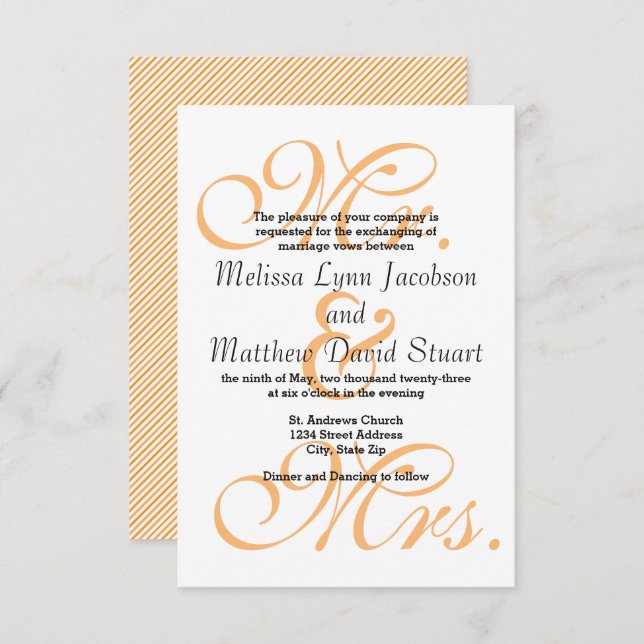 Sr. e Sra. Peach - Convite para Casamentos 3x5 (Frente/Verso)