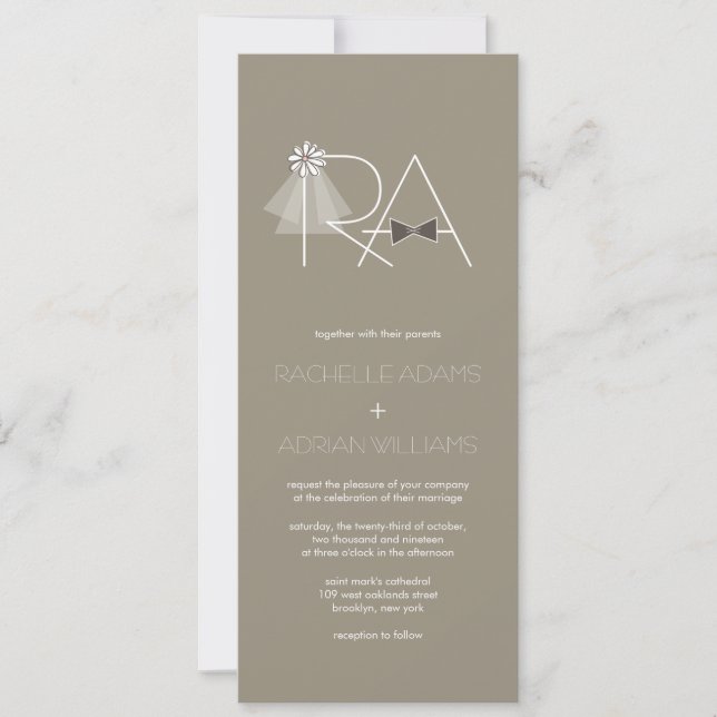 Sr. e Sra. Véu & convite de casamento do monograma (Frente)