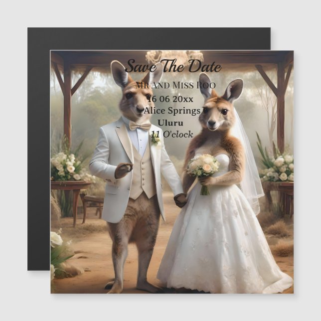 Sr. e Srta. Kangaroo White Convite de casamento, (Frente/Verso)