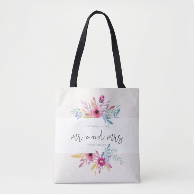 Sr. Floral Elegante & Sra. Wedding| Saco de Tote (Frente)