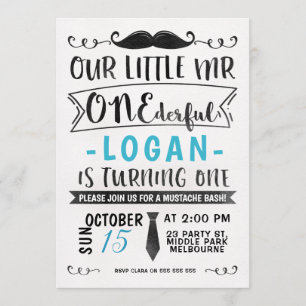 Sr. ONE-derful Aniversário Convite do preto azul