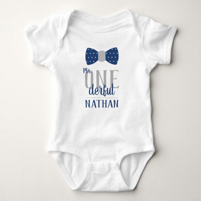 Sr. ONEMaravilhoso Camisa de Aniversário em Azul e (Frente)