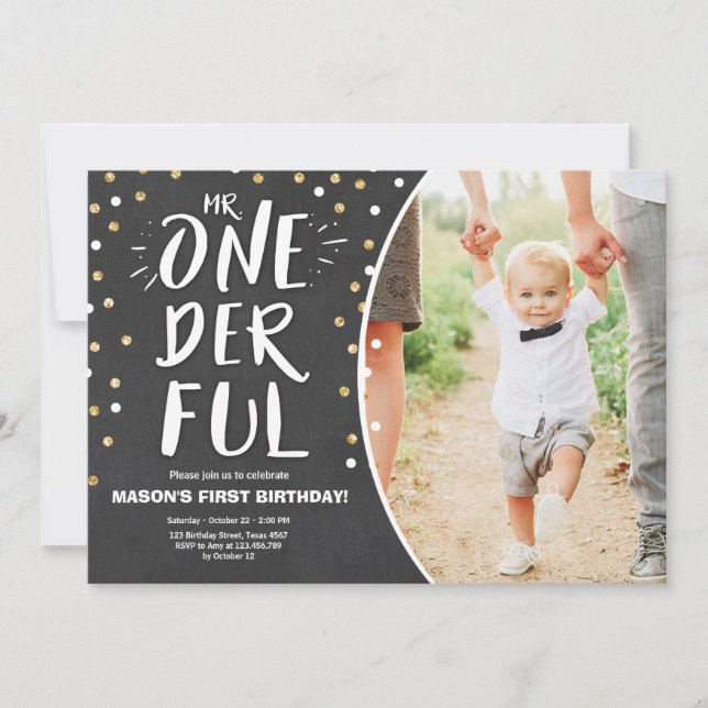 Sr. ouro onederful do preto do menino do convite (Frente)