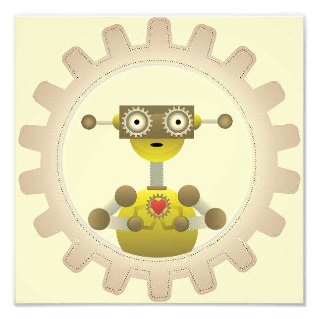 Sr. Robot com Impressão de Foto do Coração Steampu (Frente)