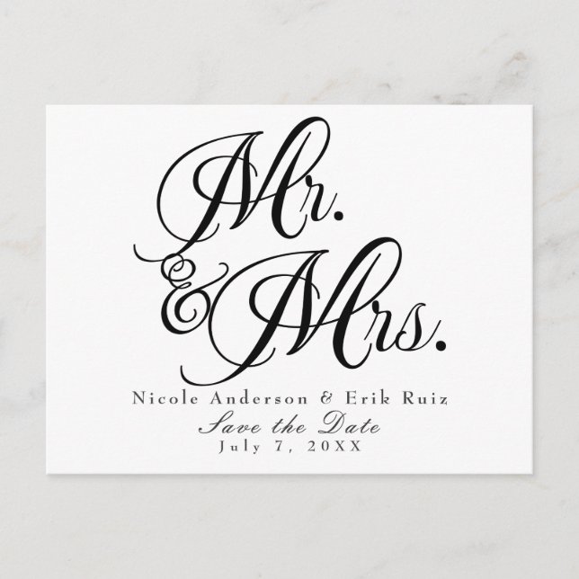 Sr. & Sra. Black White Salve o Convite de Data (Frente)