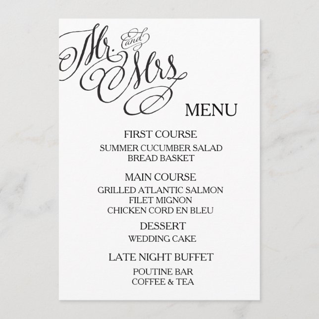 Sr. & Sra. clássicos Casamento Menu (Frente)