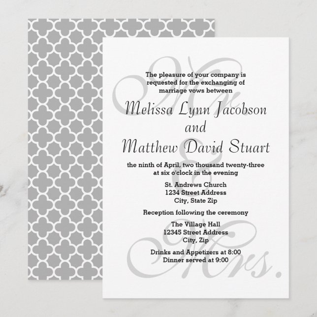 Sr. & Sra. - Convite para Casamento e Recepção (Frente/Verso)