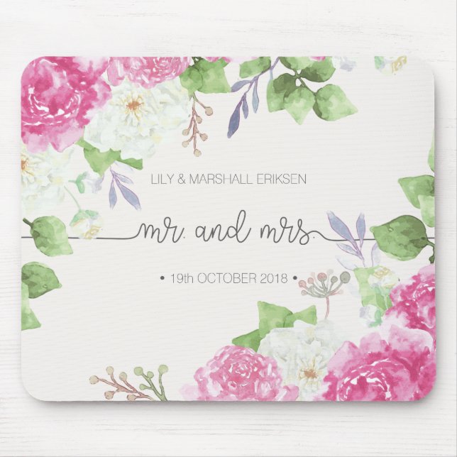 Sr. & Sra. florais elegantes Casamento | Mousepad (Frente)