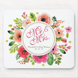 Sr. & Sra. Floral Aguarela Casamento | Mousepad