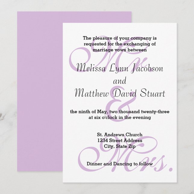 Sr. & Sra. Purple - Convite de Casamento (Frente/Verso)