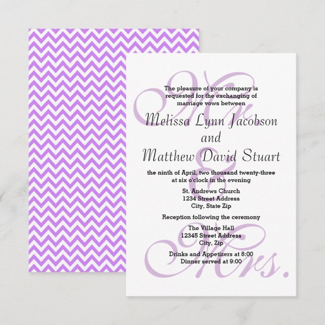 Sr. & Sra. Purple - Convite de Casamento e Recepçã (Frente/Verso)