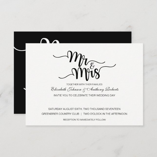 Sr. & Sra. Script | Convites para Casamento Modern (Frente/Verso)