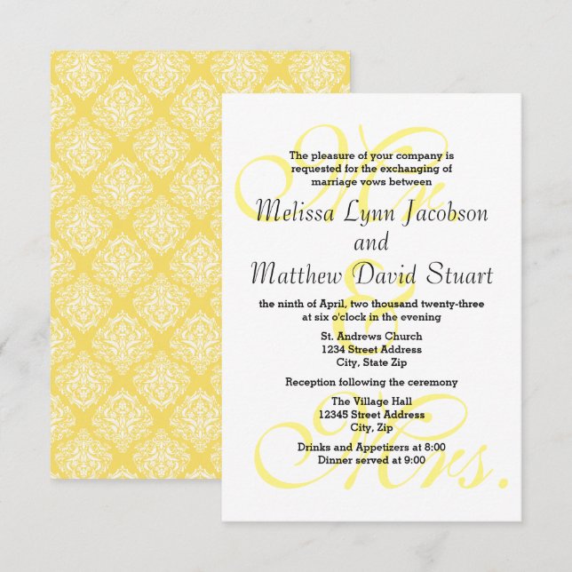 Sr. & Sra. Yellow - Convite de Casamento e Recepçã (Frente/Verso)