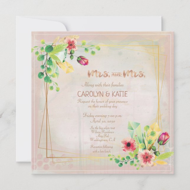 Sra. e Sra. Primavera WaterColor Dourado Geométric (Frente)